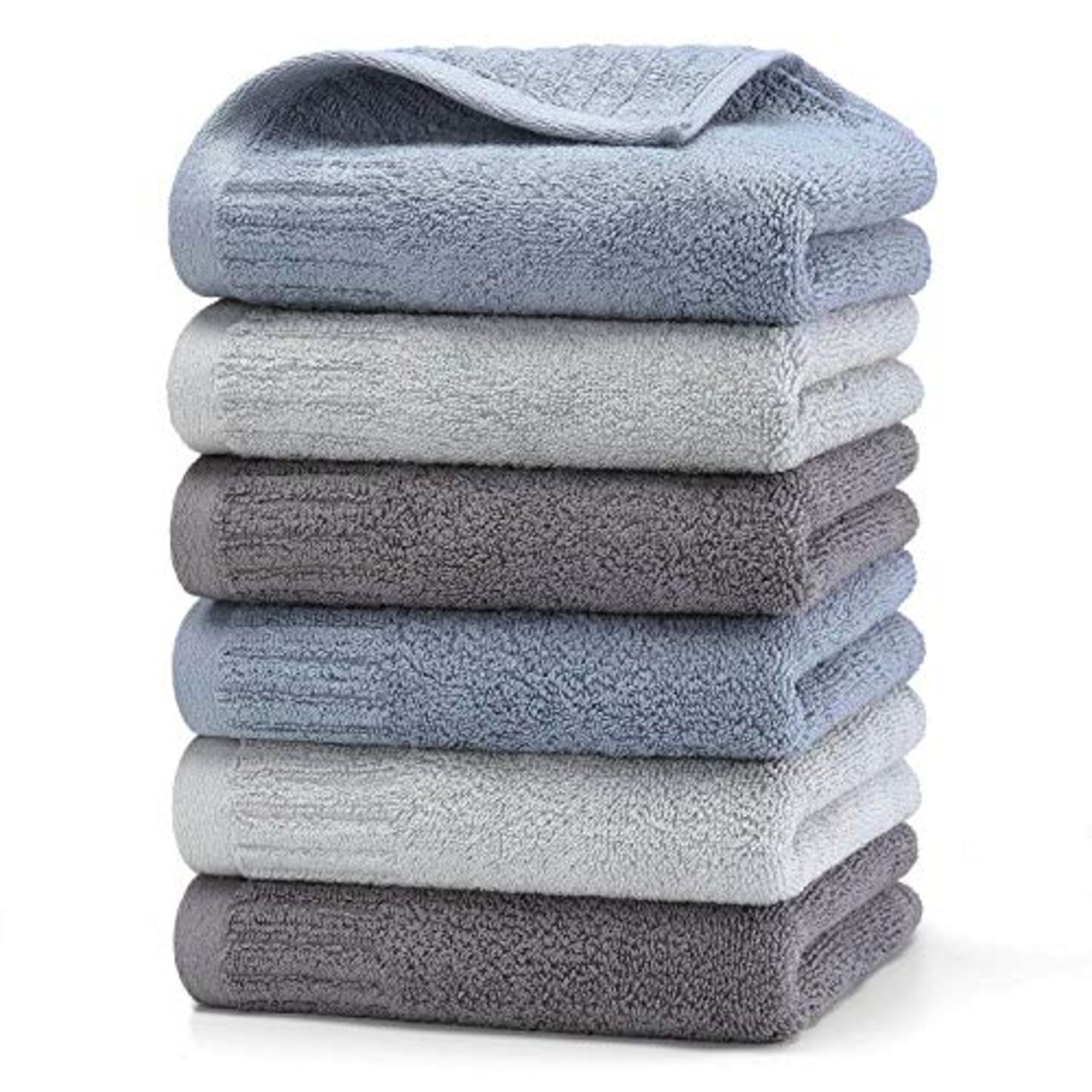 HomeFirst ハンドタオル 6枚セット 綿100% 家庭用 業務用 タオル 34cm×35cm 重さ約50g/枚 おしぼり 人気 ふんわり 柔らかな肌触り 瞬間吸水 速乾 (3色)