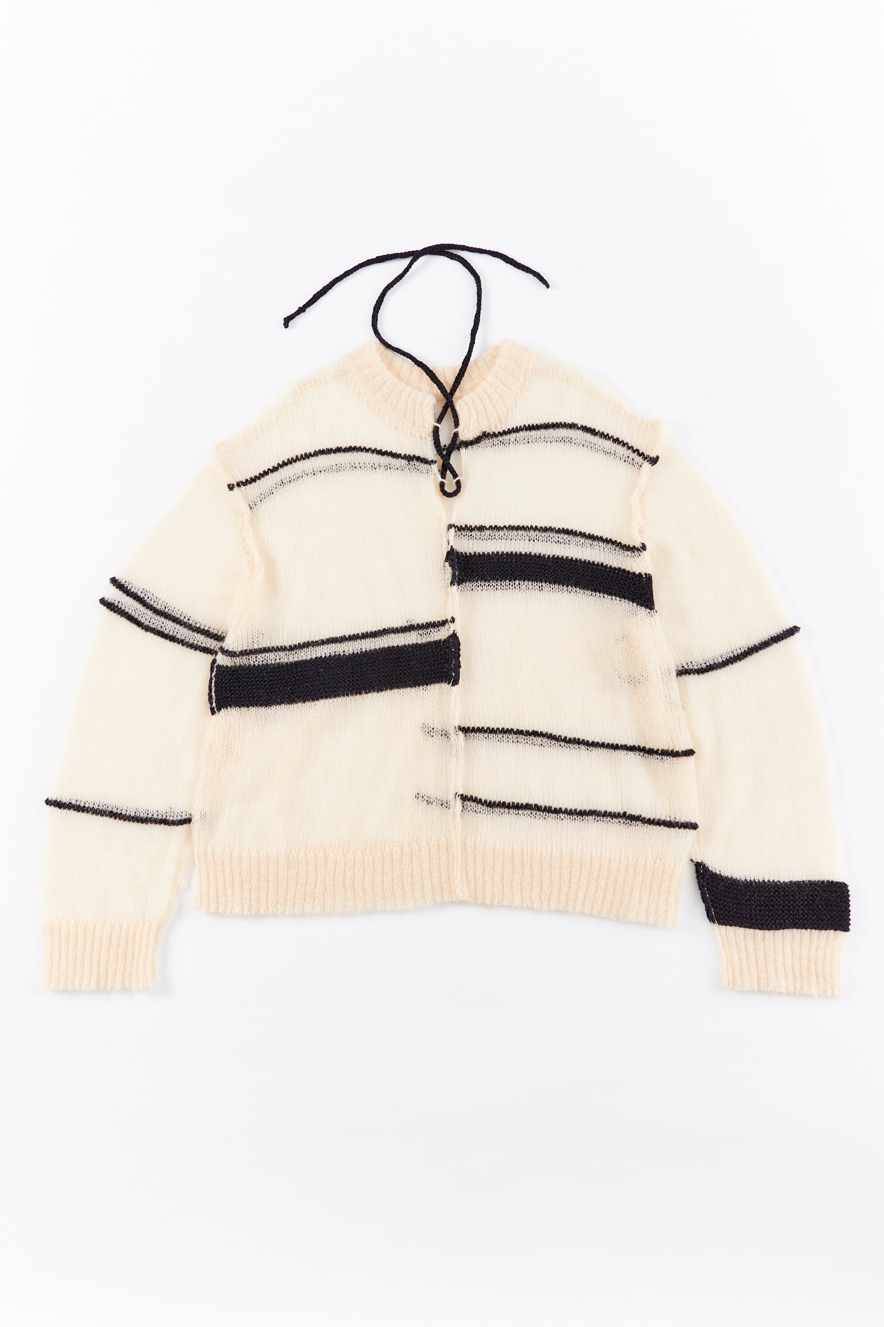 RANDOM BORDER LACE UP PULLOVER 25AWAC-019 IVORY×BLACK