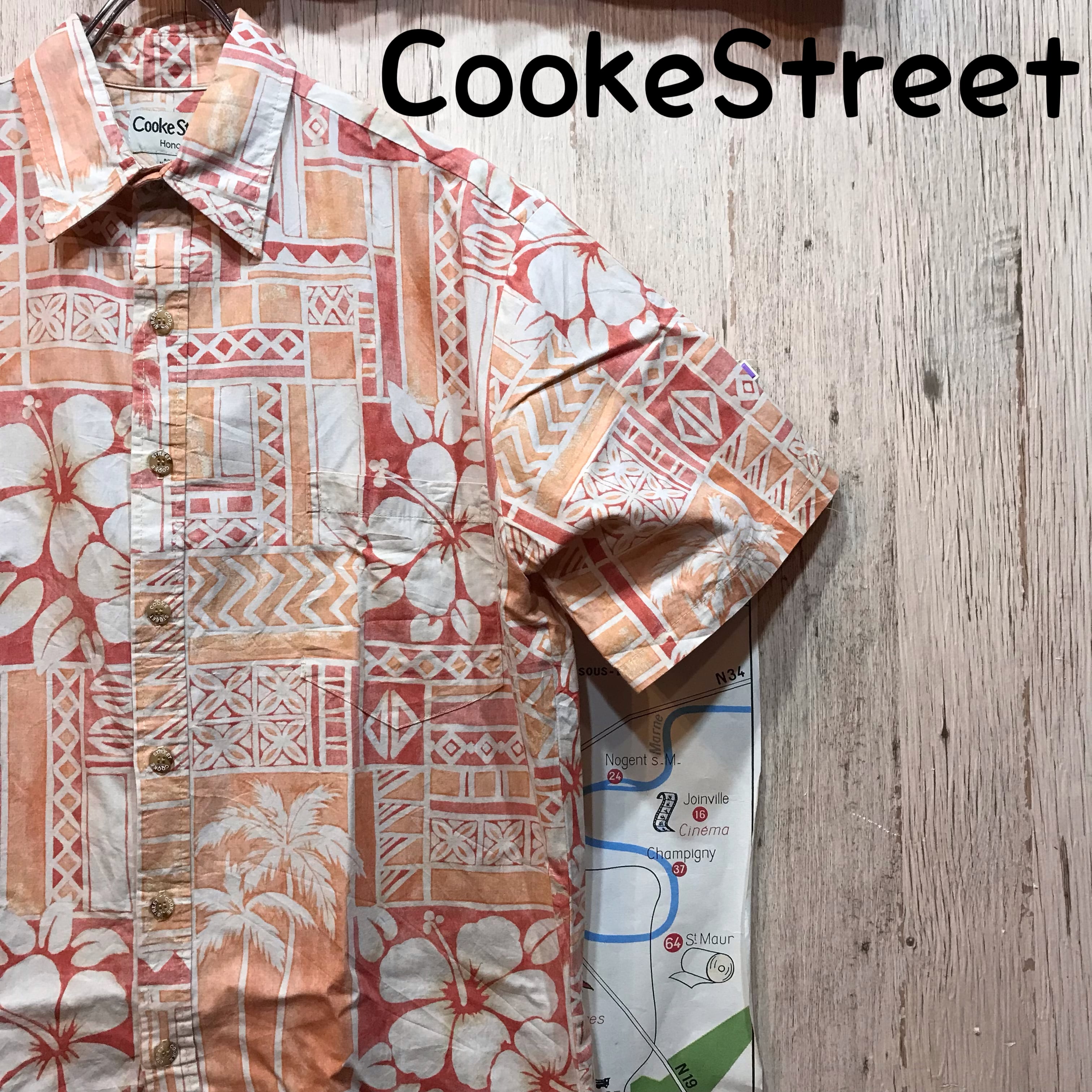 USA Cooke Street ハワイ製 コットンアロハシャツ 赤