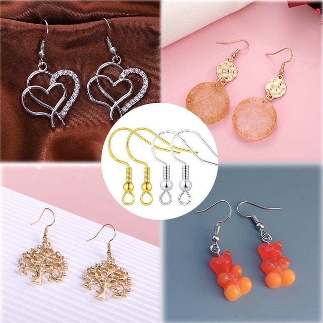 【Arti-Cipes】ピアスフック 約100組（300個）セット 丸玉付き 釣針ピアス 金属アレルギー対応 キャッチ付き ピアス金具 ジュエリー用 付き ジャンプリング パーツ DIY材料 手作り (シルバー-100組)