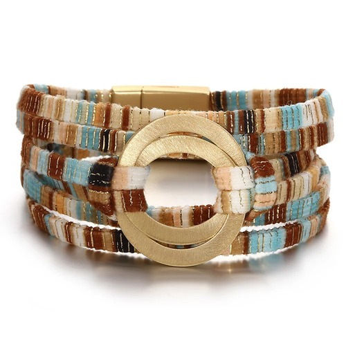 バングル ブレスレット  ビンテージ サークル レザー レディース BOHO ダブル カラフル シック 多層 マルチレイヤー