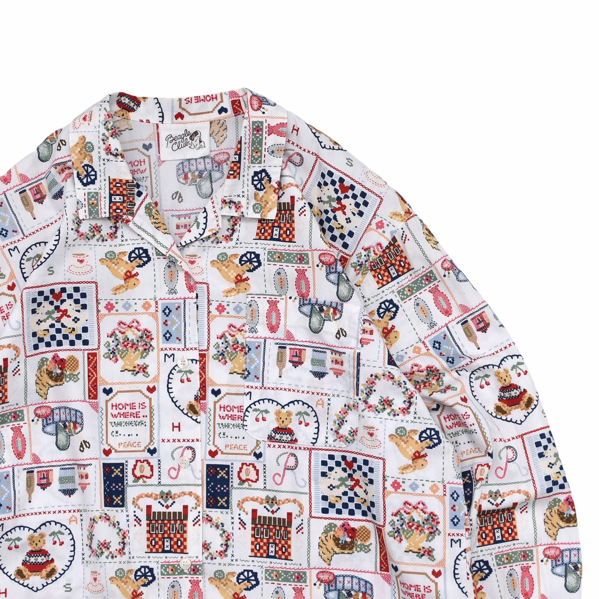 Japan vtg retro design open collar shirt