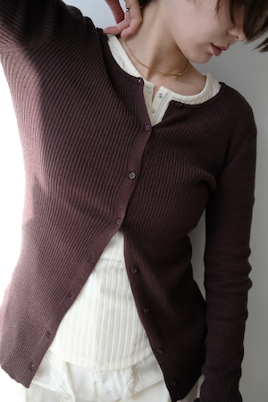 2WAY Rib Crew Neck Cardigan 前後2WAYリブ編みクルーネックカーディガン Brown