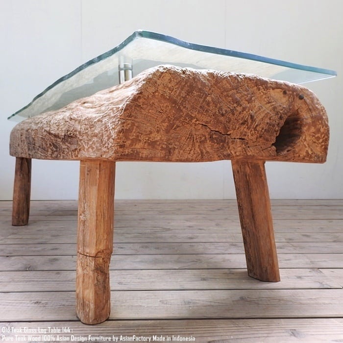 希少 一点物 迫力の オールドチーク ガラステーブル 144cm