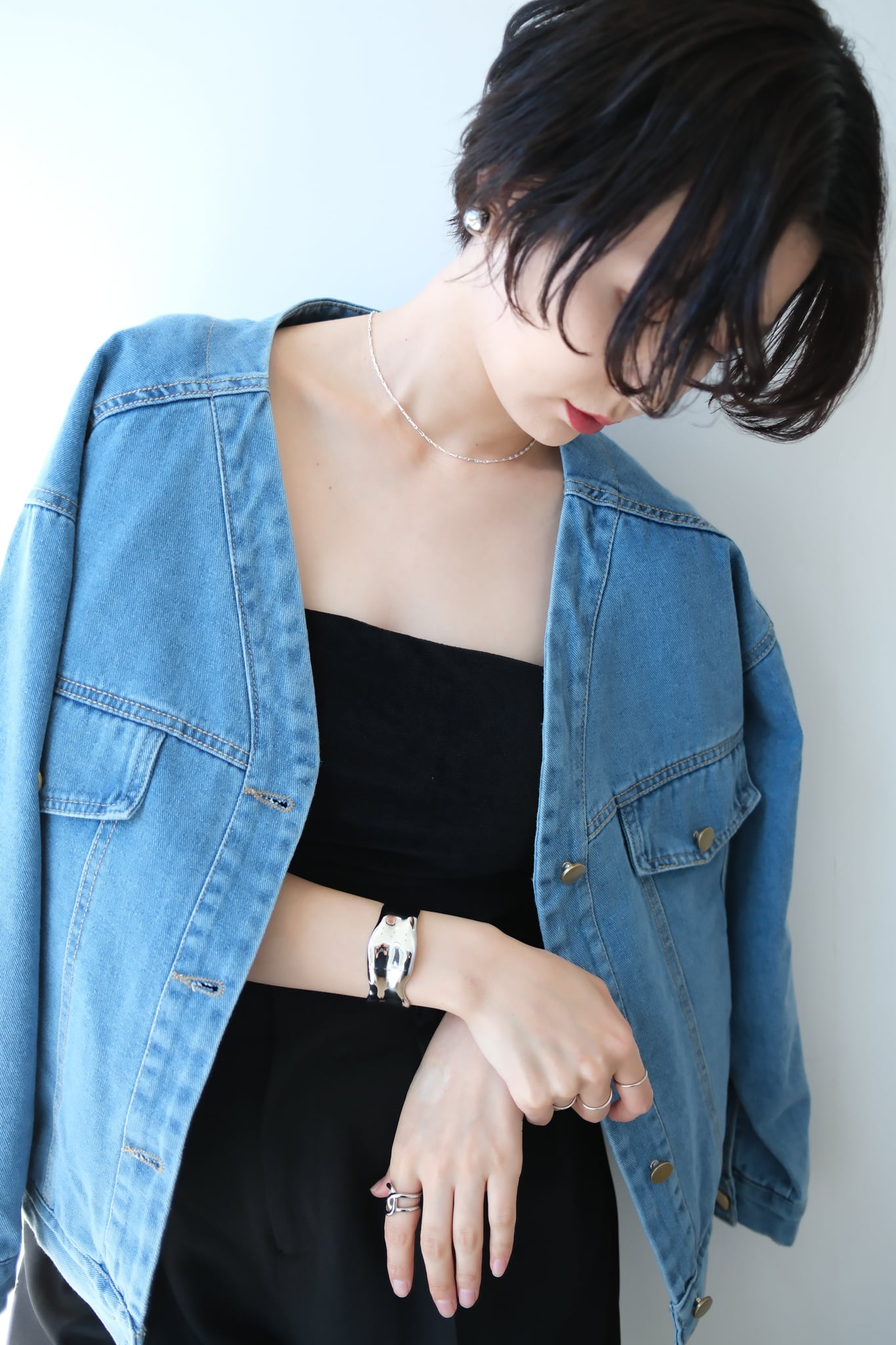 No-collar Denim Jacket ノーカラーデニムジャケット BLue | planet3rd