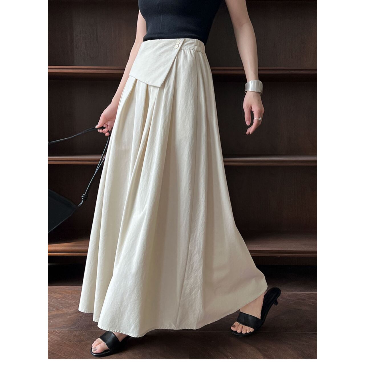 ウエストバンドAラインロングスカート a0466