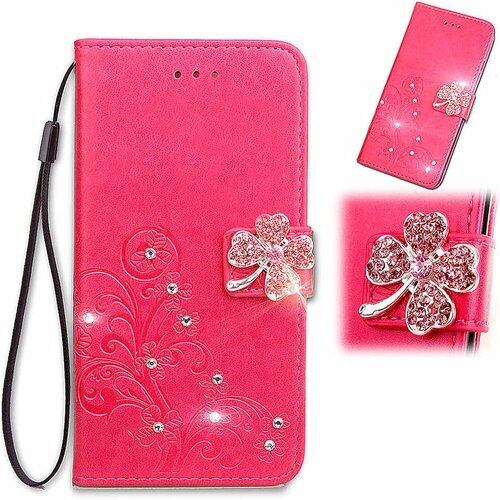 GejinFans に適用する京セラ BASIO4 KYV47 ベーシオ4 かんたんスマホ2 A001KC フリップケース レザー手帳型携帯ケース 多機能カードスロット 赤花柄 2281