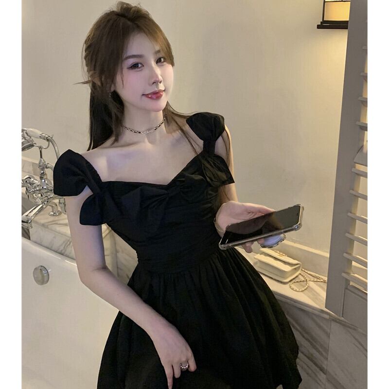 ブラックドレス サマーウェストAラインスカート 大人ガーリー スウィート キュート カジュアル 夏物 ガールズファッション22204449258