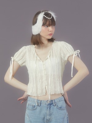 [MARGARIN FINGERS] LACE CHIFFON BLOUSE (CREAM) 正規品  韓国 ブランド 韓国ファッション 韓国代行 マーガリンフィンガーズ 日本 店舗