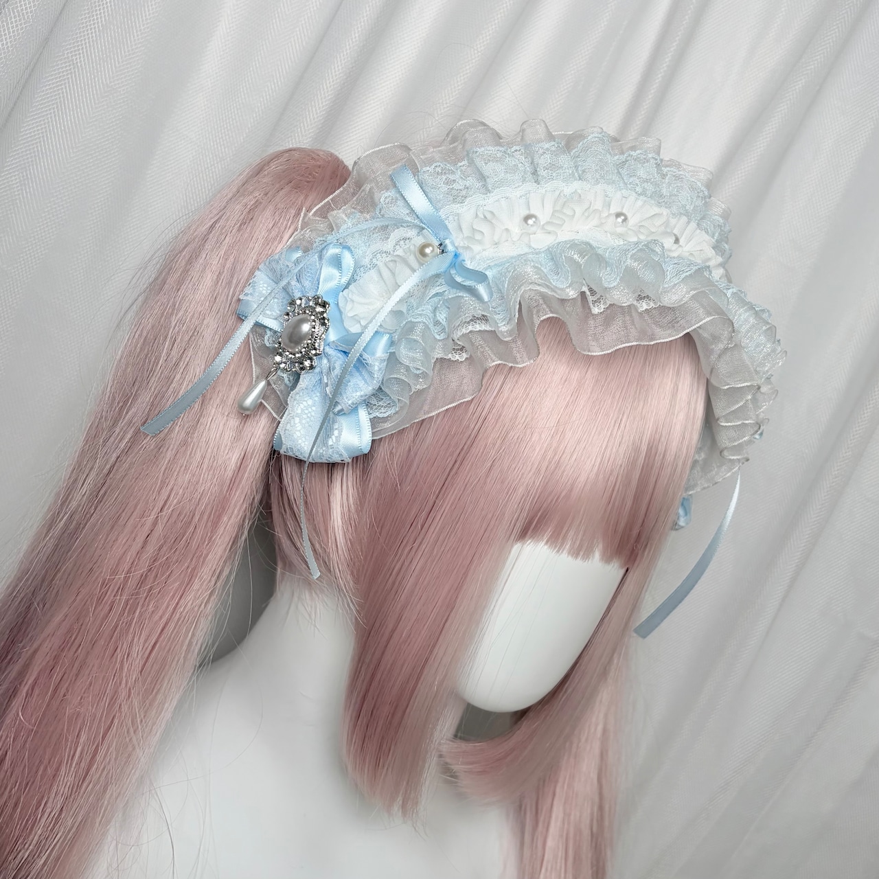 ♡【Sayakadoll Original No.13】【受注生産】ピュアエンジェル きらめきパール＆ダブルリボン フリルレースヘッドドレス black ♡
