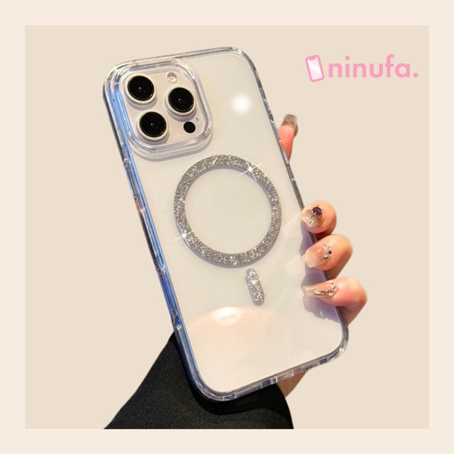 【MagSafe対応】大人気のラメクリアケース◎新作 7色から選べる 衝撃に強い 黄変しにくい ワイヤレス充電 透明 スマホケース ND-16306