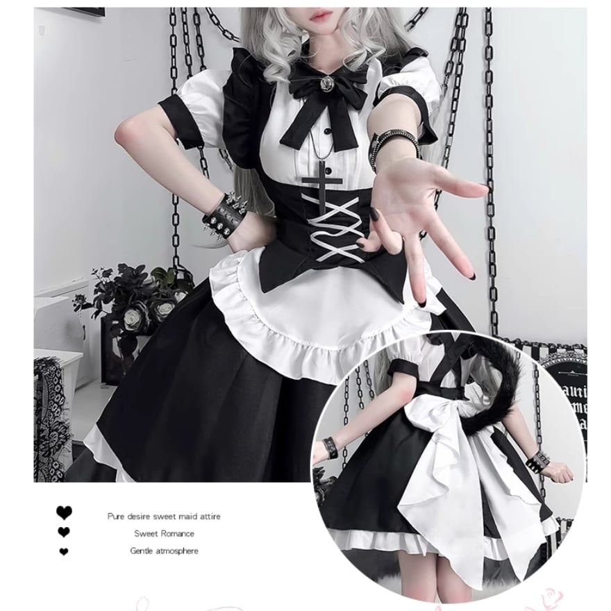 ゴスロリ通販 With U ファッション メイド服 3点セット ゴシック 病み