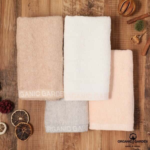 オーガニックガーデン フェイスタオル タオル ロゴ入り オーガニックコットン 綿100% 日本製 ふわふわ 薄手 無地 おすすめ ピンク グレー TS-001-02 Or074