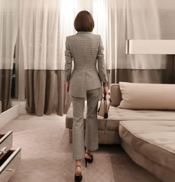 レディース セットアップ レトロ バブリースーツ　千鳥格子　肩パッド　9号 レディース セットアップ レトロ バブリースーツ 千鳥格子 肩パッド 9