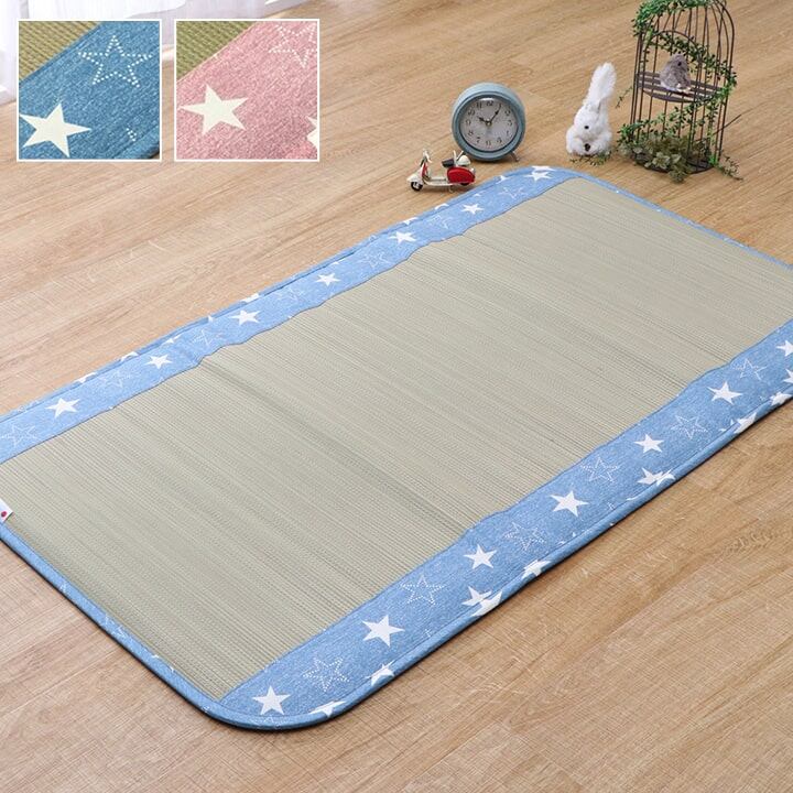 日本製 い草 い草シーツ 子供用 お昼寝 シンプル 星柄 ピンク 約70×120cm