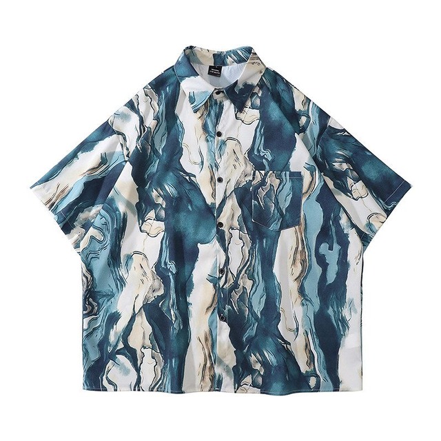 ART PRINT SHORT SLEEVE HAWAIIAN SHIRT M-17874