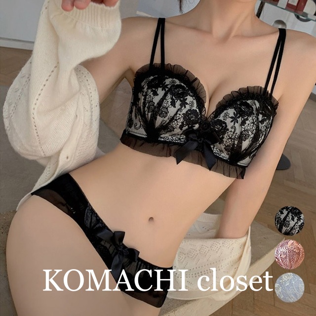 【即納】【送料無料】ブラショーツセット セクシー 韓国 下着 脇高 花柄レースブラジャー 透け透けショーツ 小胸ランジェリーセット ノンワイヤーフリルブラ バスト盛れる パンティ女性 バスト寄せ盛りブラ 谷間見せブラ 美胸 彼女プレゼント下着