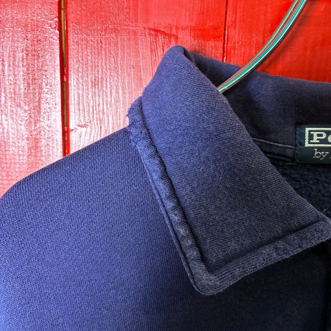 90s Polo by Ralph Lauren / エリ付きハーフジップスウェット / ネイビー × 赤ポニー刺繍