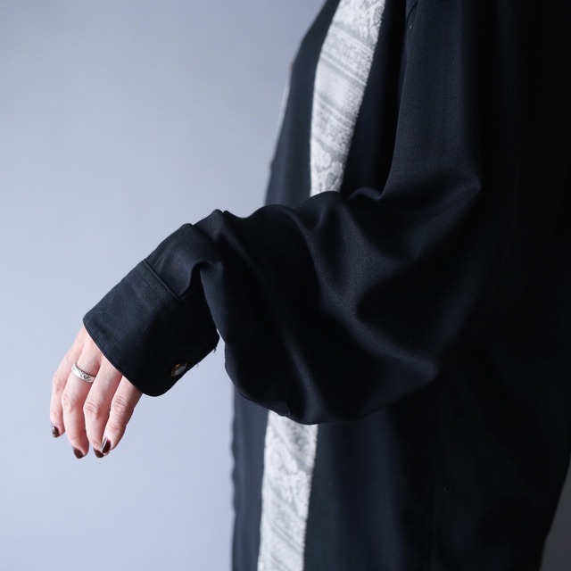 switching gimmick design loose silhouette band-collar shirt