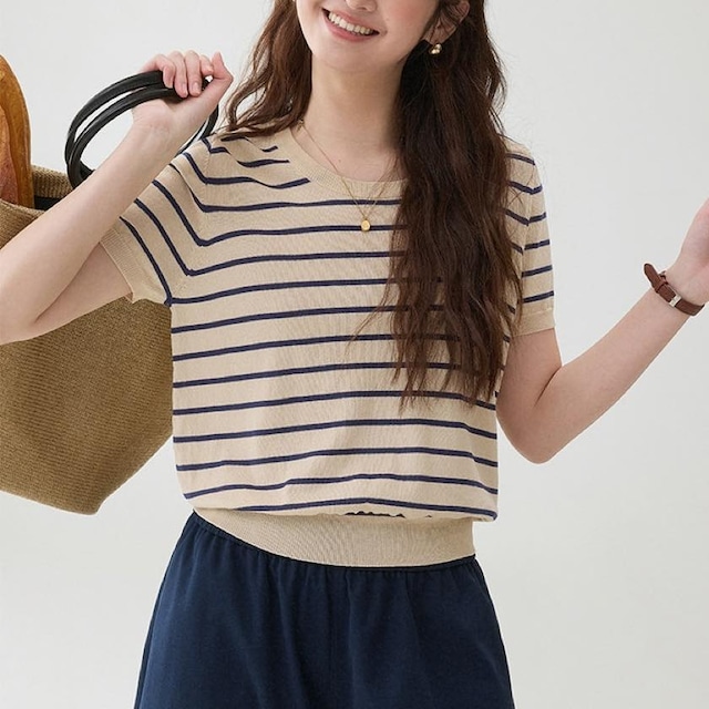 casual striped short sleeve knit