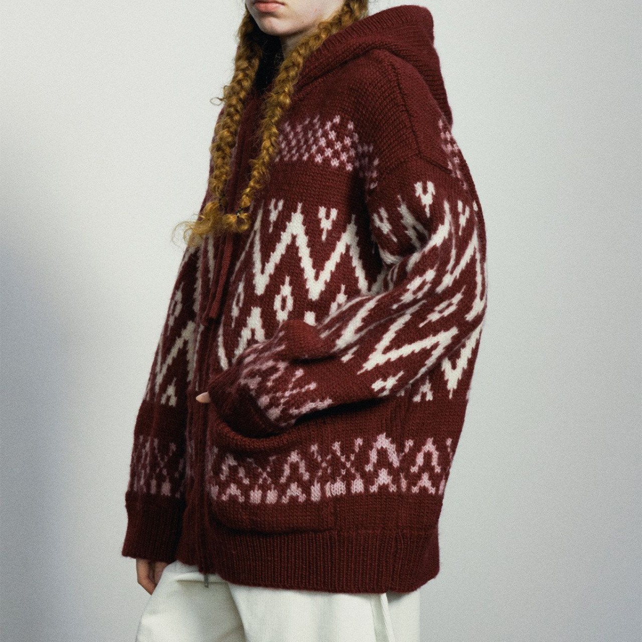 Zip-up Hooded Knit Cardigan T4119