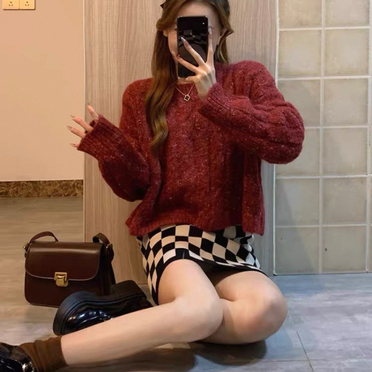Red Retro Twist-Knit Sweater