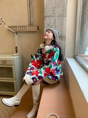 花柄カラフルオーバーニット  AJ22231-6177