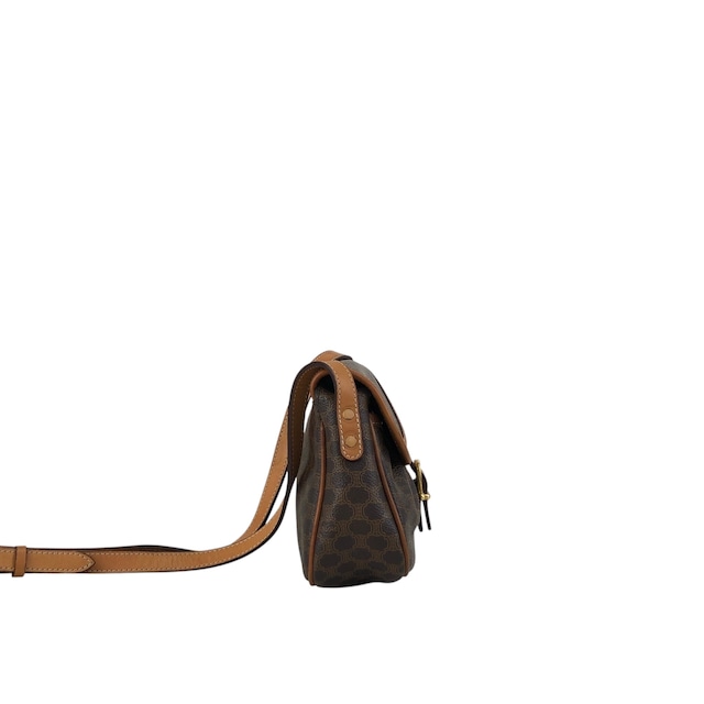 CELINE セリーヌ マカダム ショルダーバッグ ブラウン ブラゾン型押し フロントバックル PVC レザー ミニバッグ vintage ヴィンテージ オールド vryvsx