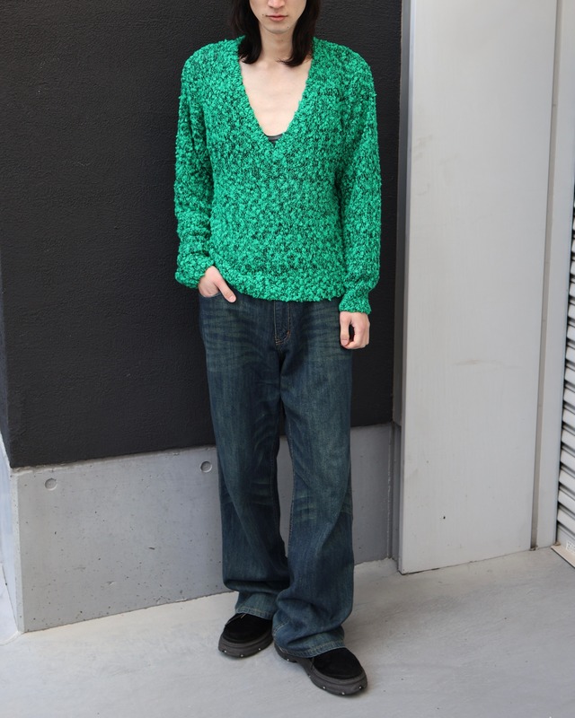 loosevneck mesh knit