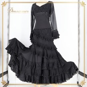 フラメンコ 衣装 ソニアジョーンズ SONIA JOHNES ツーピース セットアップ トップス ファルダ スカート 黒 レース ボランテ フリル ダンス 高級感 上品 ブラック系 フラメンコ衣装 フレアスカート 2ピース 高級デザイン シンプル エレガント オシャレ ダンスウエア 女性用 ファッション パーティ ステージ衣装 上下セット 上品系