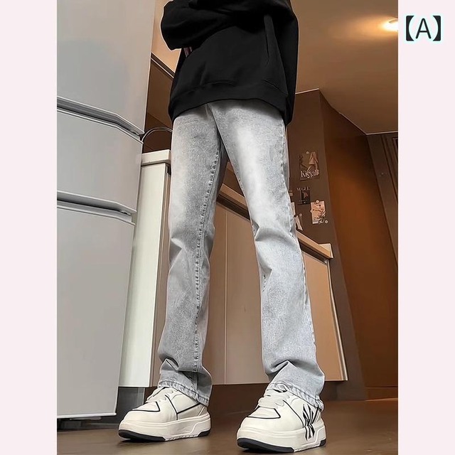ジーンズ ズボン パンツ デニム メンズ ストレート 細身 男性用 ブルー ブラック 青 水色 黒 大きいサイズ ルーズ アメリカン ウォッシュ加工 脚長 ポケット カジュアル ストリート おしゃれ 韓国系 スタイリッシュ シンプル ジーパン 薄色 春夏