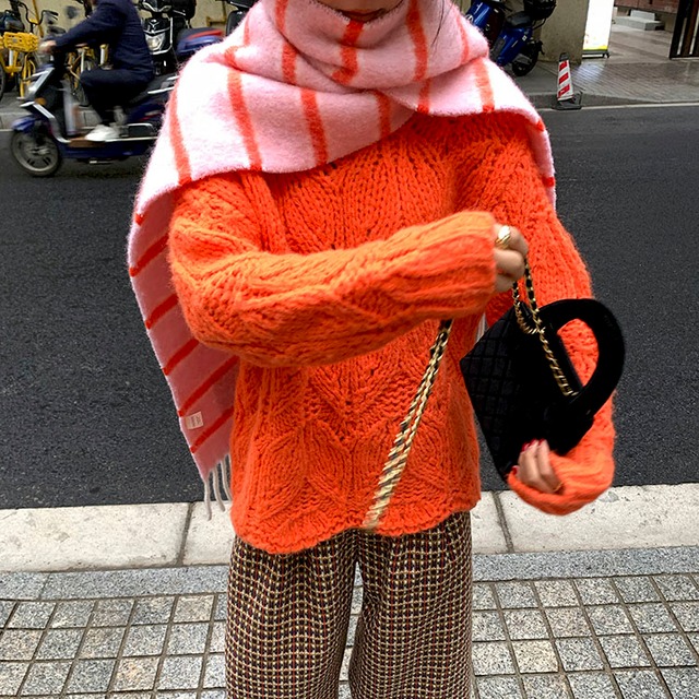 Mohair touch knit cable knit sweater　2litr06018