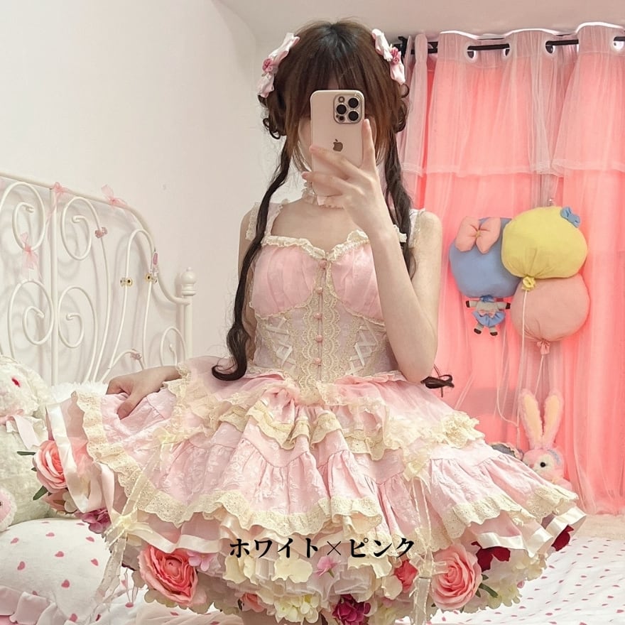 ゴスロリ フラワーパニエ ゴージャス 華やか 着丈45㎝ エレガント