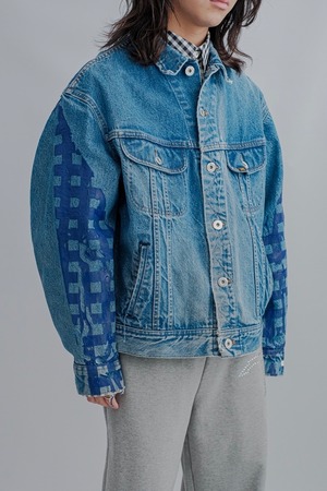 【TSTS】GINGHAM PRINT VINTAGE DENIM JACKET