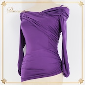 社交ダンス 衣装 トップス ブラウス パープル系 チャコットロイヤルダンス Chacott ROYAL DANCE 紫 無地 シンプル 上品 ストレッチ 伸縮 練習 レッスン 鮮やか 華やか 袖有り セクシー かわいい ダンス衣装 ドレープ オフショルダー