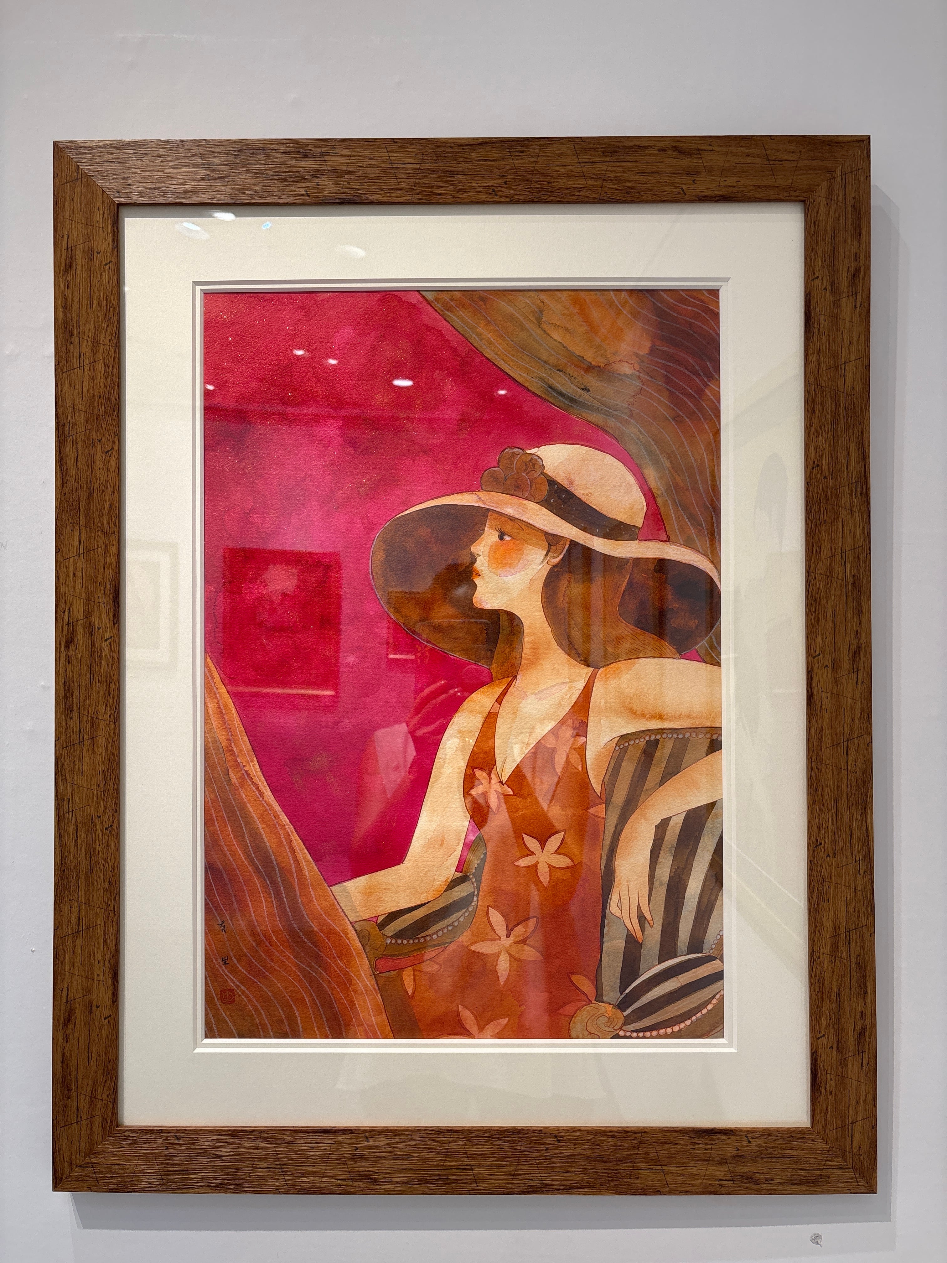 絵画〉吉永有里 「赤い帽子の女」ジークレー | YURI YOSHINAGA ART