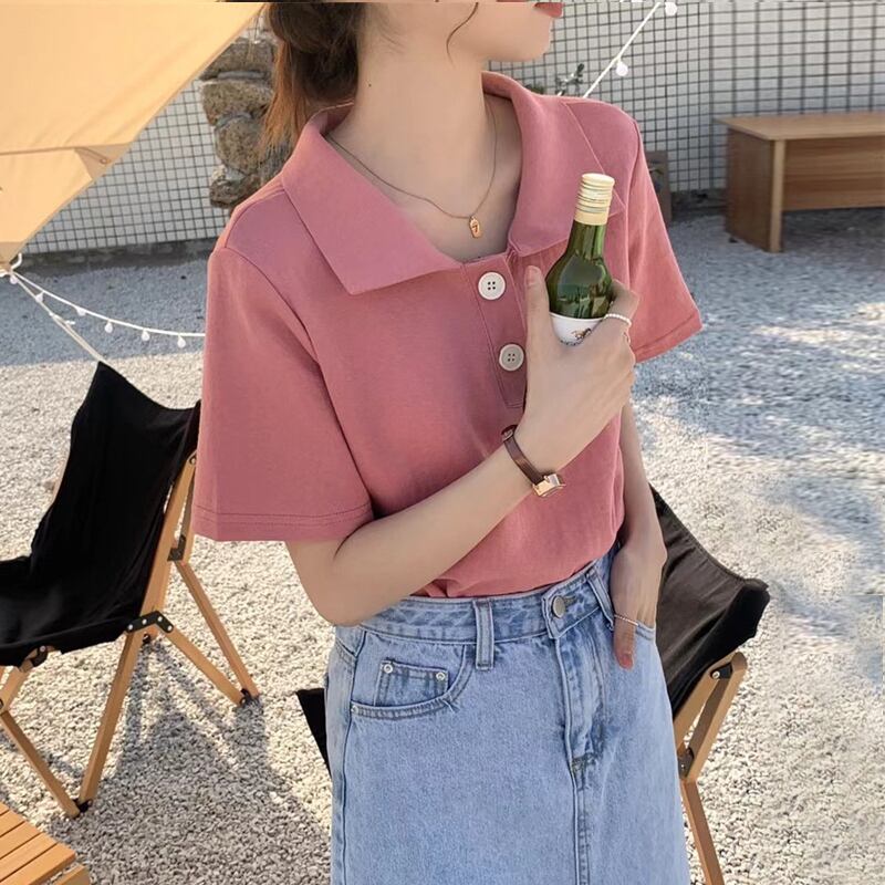 ソリッド カラーニットTシャツ サマーレッド ストリート 夏物 ソリッドカラー 試着室25246042144