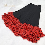 フラメンコ 衣装 ファルダ スカート 黒 赤 ボランテ フリル ドット 水玉 レッスン 練習着 ダンス パーティ 発表会 prima boutique プリマブティック ブラック系 レッド系 ステージ衣装 可愛い スカート おしゃれ 舞台用 衣装フェスティバル