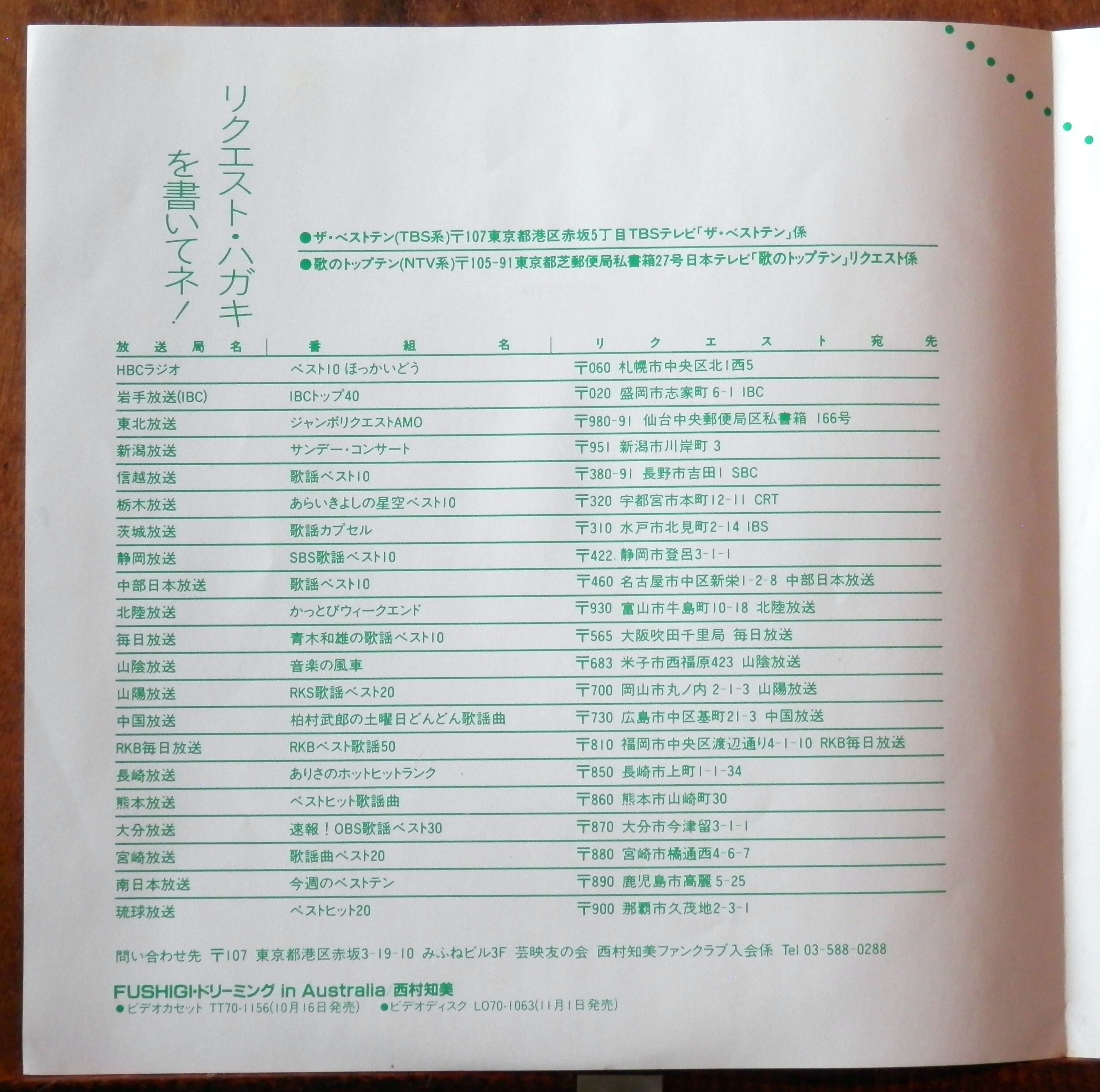 音盤窟レコード　86【EP】西村知美　わたしドリーミング