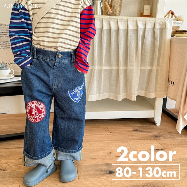 《取寄》 ワッペンロールアップデニムパンツ （全２色） ADBB 2024夏 韓国子供服 ボトムス ジーパン ジーンズ ズボン