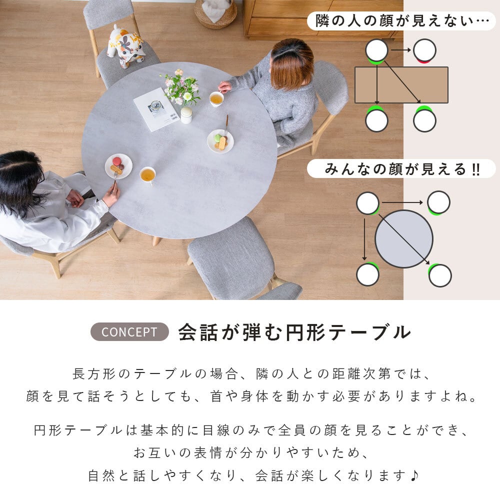 丸テーブル ダイニングテーブル 110cm 4人掛け セラミック調 モルタル