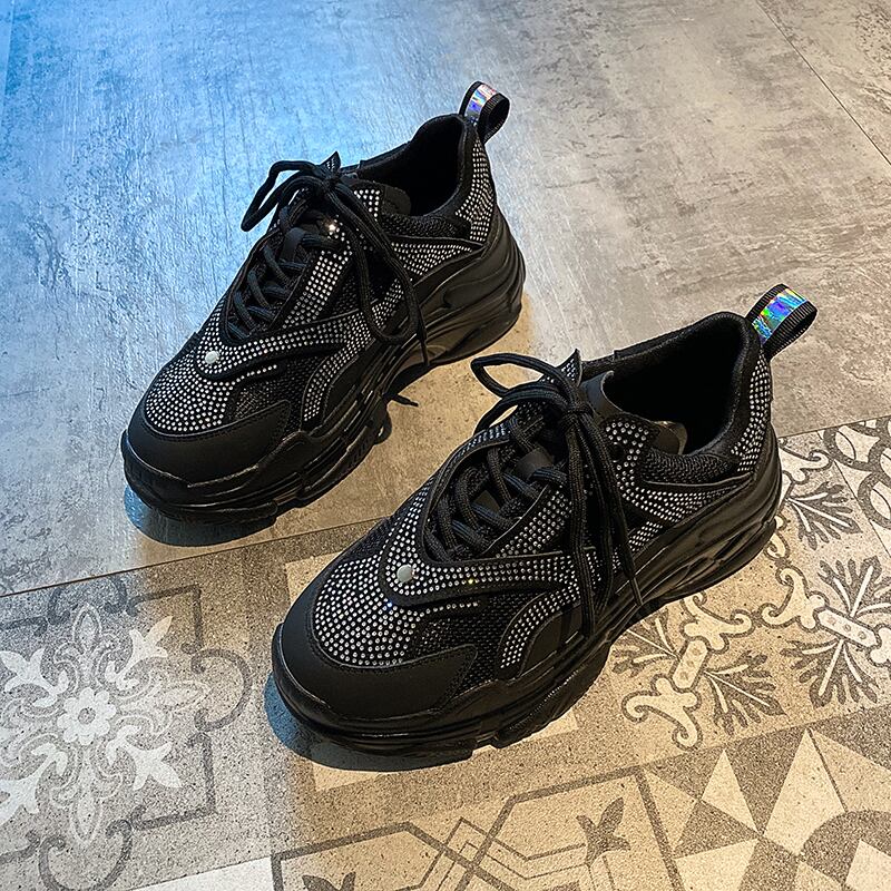 レッドブラックラインストーン 靴 シューズ レース スニーカー レースアップ フェイクシューズ69429287123