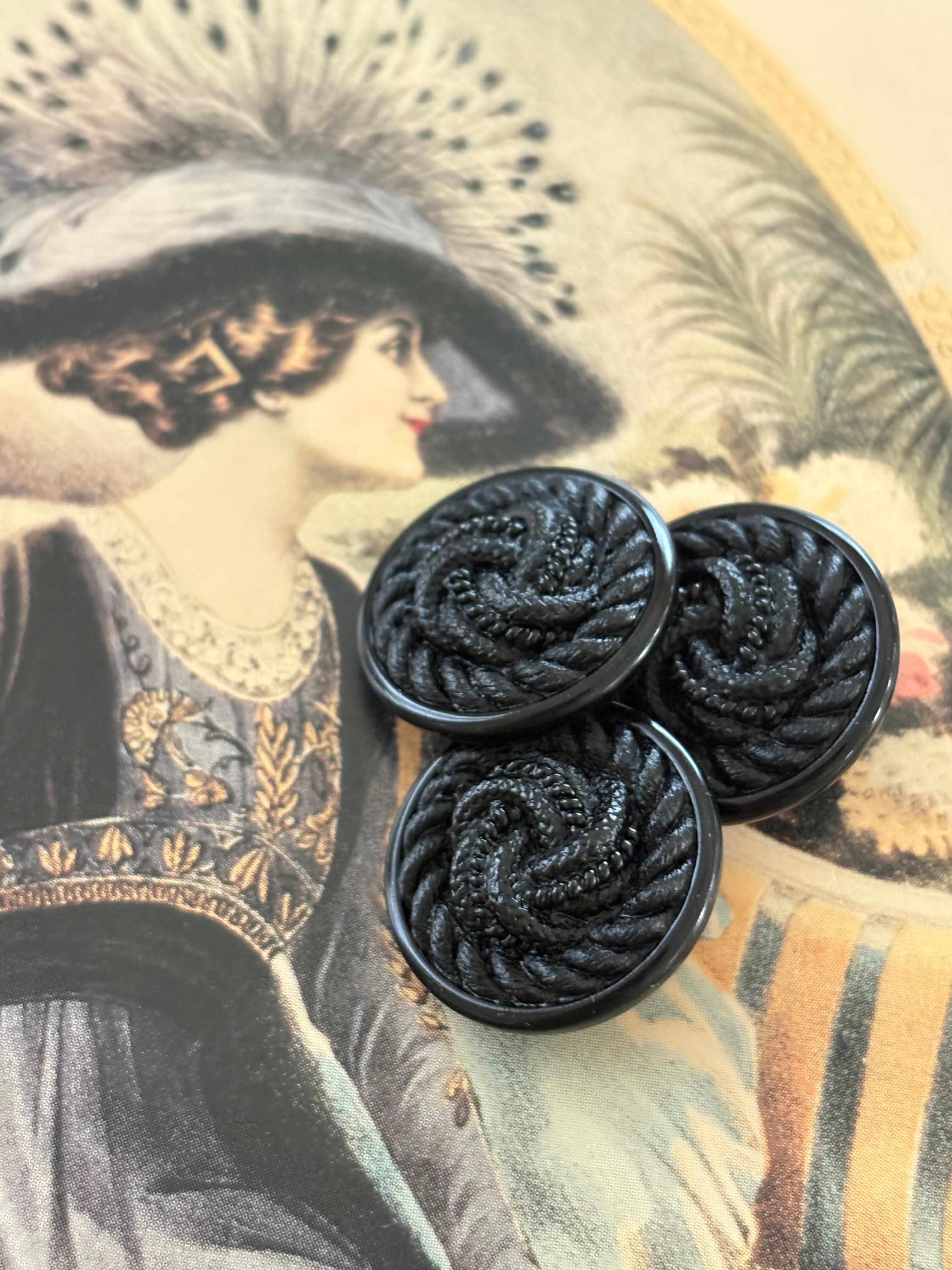 19mm Japanese ヴィンテージボタン コード調 プラスチックボタン ブラック アクセサリーパーツ 装飾材 カルトナージュ