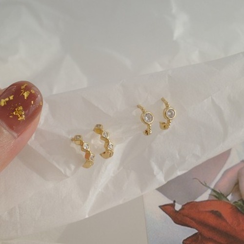 ２点セット ビジューフープピアス ＆ ラウンドビジュープピアス