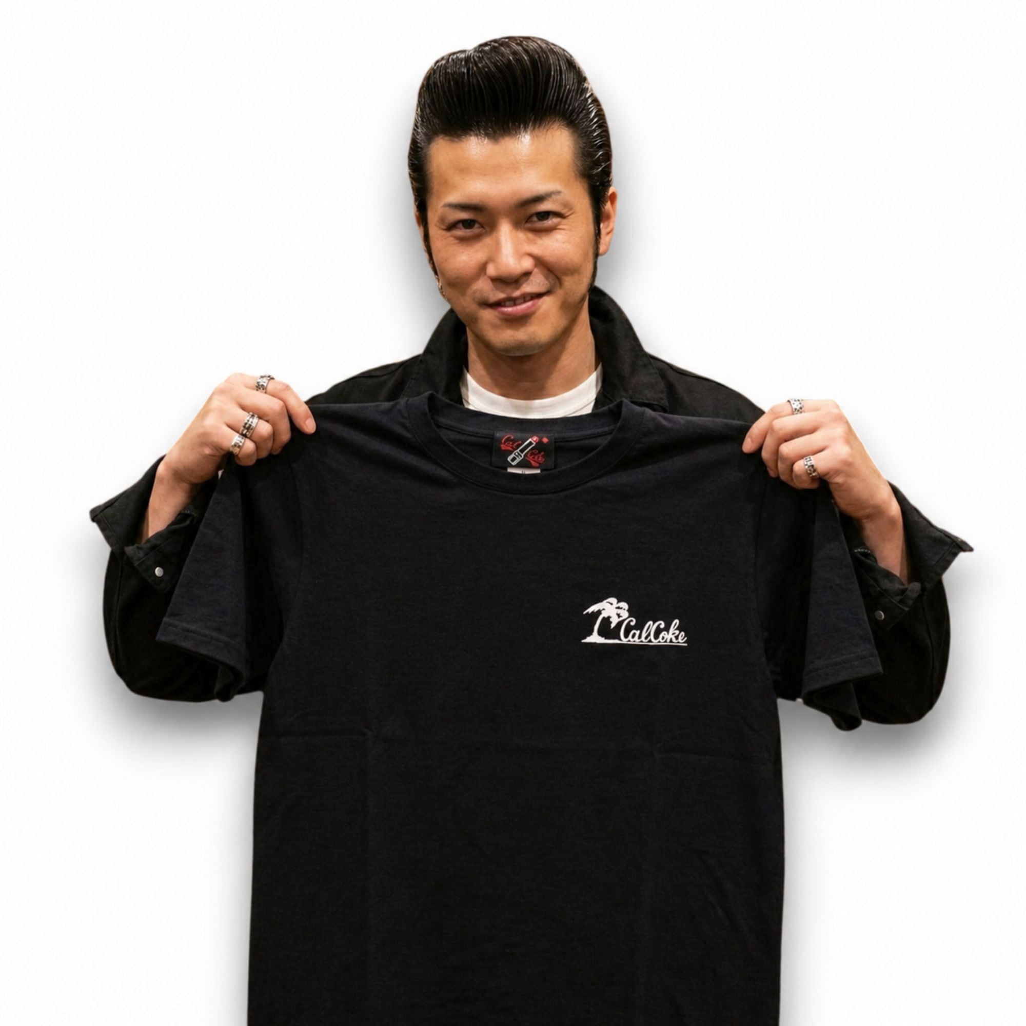 リップバックプリントTシャツ ブラック CAL-COKE ロカビリー