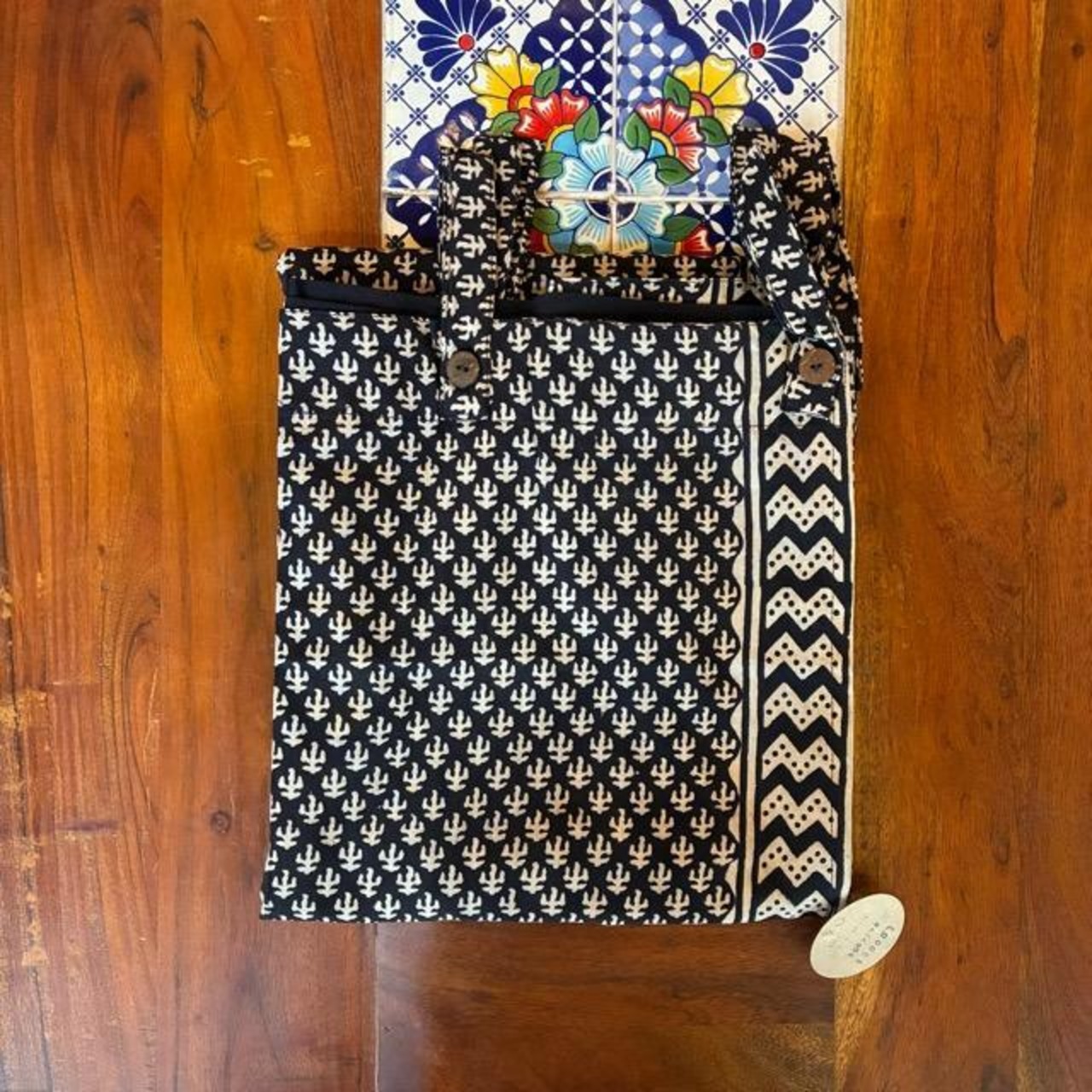 India Bagru print curtain　インド　バグループリントカーテン　105×178cm　ブラック　カーテンポール　暖簾　レースカーテン　木版プリント　草木染め