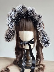♡【全4色】MAID ギンガムチェック&ドット柄リボン 変幻自在うさみみフリルボンネット red ♡
