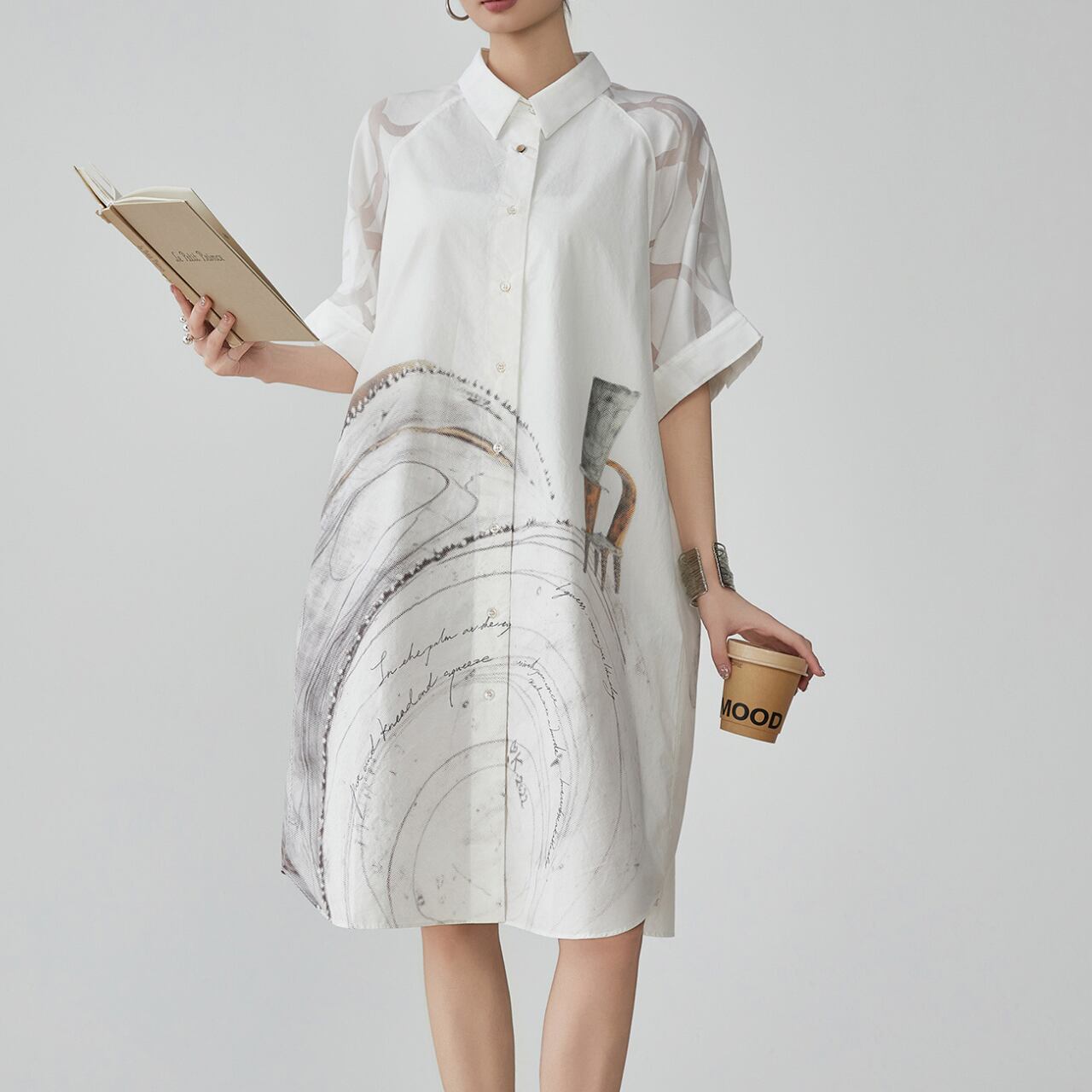 Artistic print shirt dress S1144