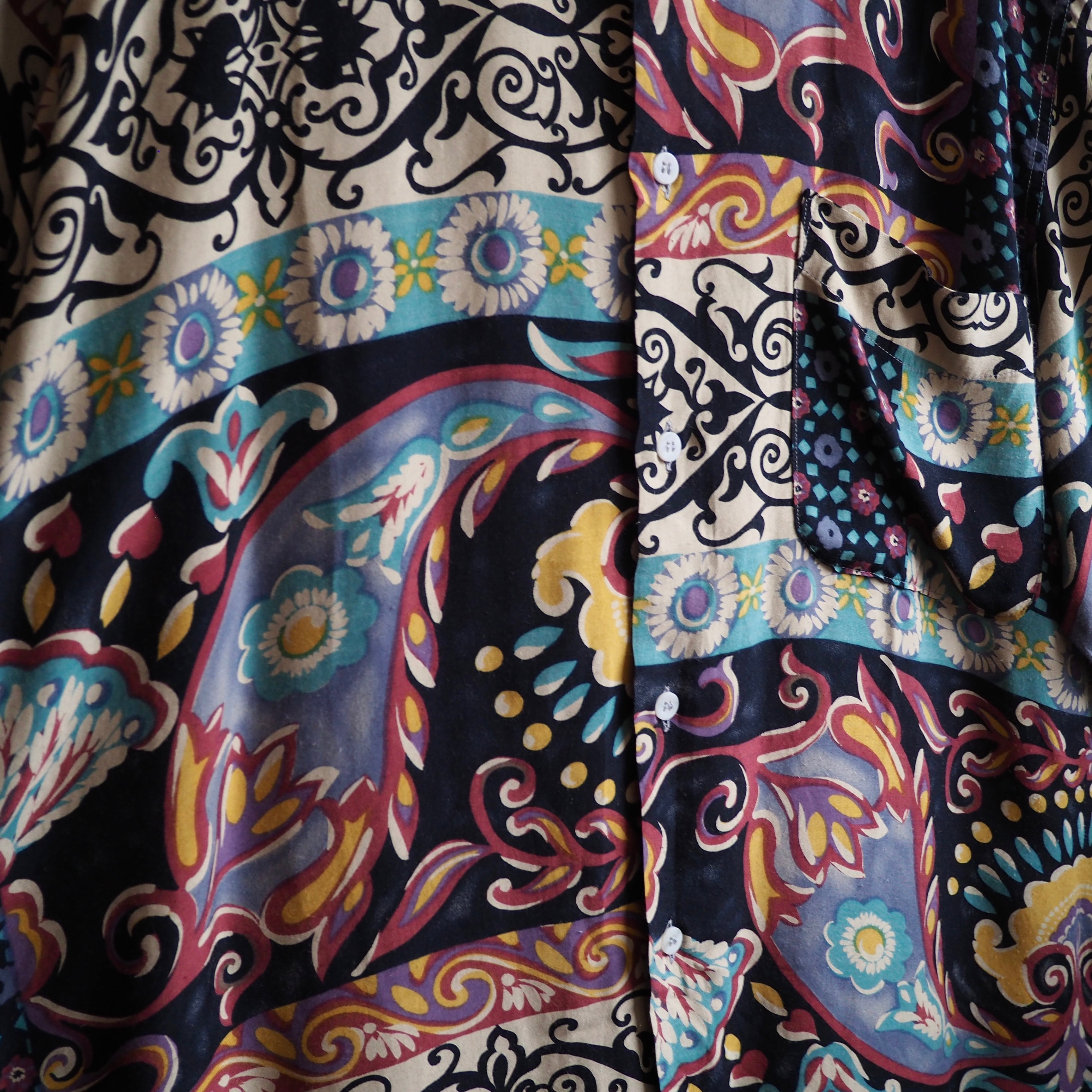 1990s Bewitching Abstract art painting vintage loose Drape rayon shirt