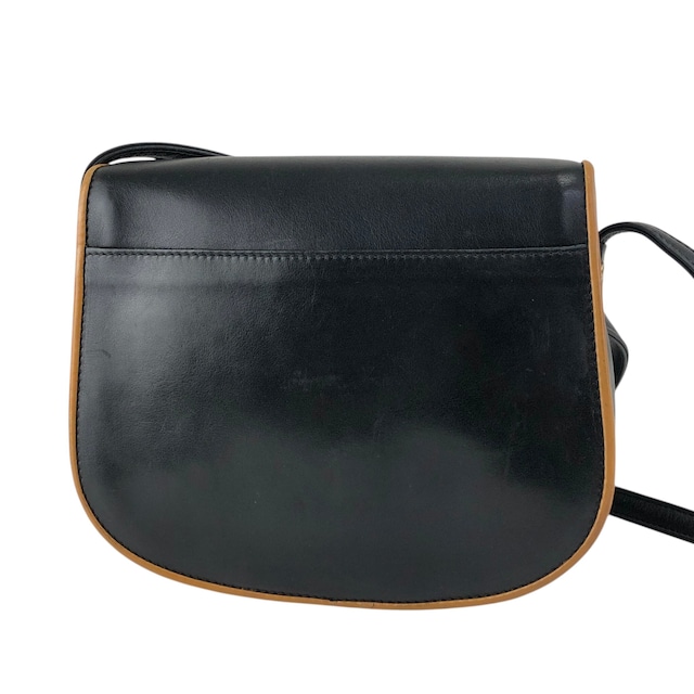 CELINE セリーヌ ショルダーバッグ ブラック×ブラウン ブラゾン型押し PVC レザー フラップ vintage ヴィンテージ オールド f8fsrs